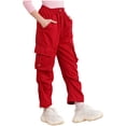 thumbnail image 3 of Yeahdor Kids Girls Casual Cargo Pants Solid Color Joggers Sweatpants with Four Pockets Hip Hop Dance Trousers Red 11-12, 3 of 7