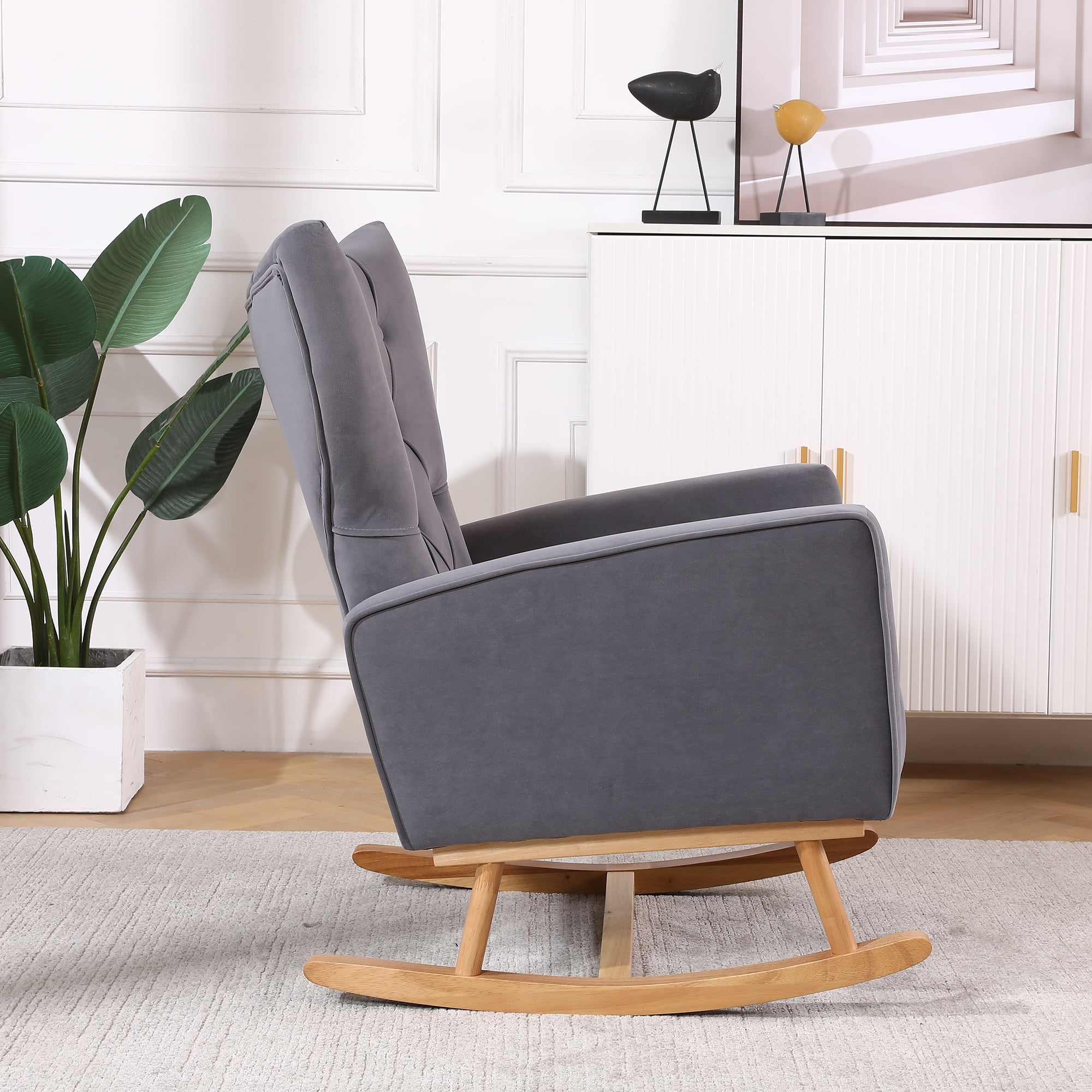 Kadyn Rocking Chair Nursery Armchair with High Back for Baby Room, Grey Kadyn Rocking Chair Nursery Armchair with High Back for Baby Room, Grey
