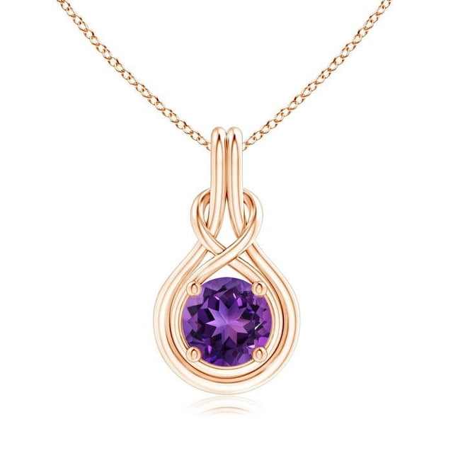 Angara Collier en Améthyste Naturelle - Pendentif Solitaire en Améthyste Ronde 1,7 ct Nœud Infini en Or Rose 14K pour Femmes