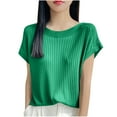 thumbnail image 1 of Timegard Hauts pour Femmes Manches Courtes Décontracté Ample Confortable Tricoté Haut Couleur Unie Col Rond Respirant T-Shirt, 1 of 4