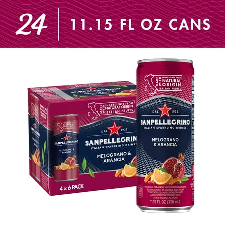 Sanpellegrino Italian Sparkling Drink Melograno and Arancia, Sparkling Orange and Pomegranate Beverage, 24 Pack of Cans 267.6 fl oz