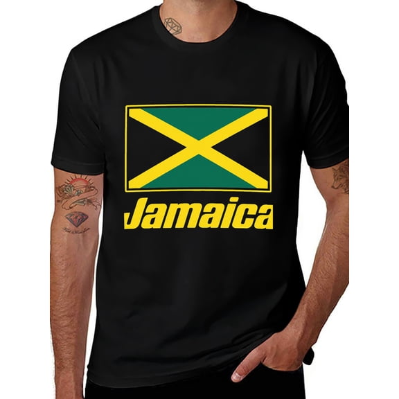 T-shirt Jamaican Flags  Soft Cotton Adult Heat-Transfer Graphic T-Shirt - 180g Breathable Fabric, Unisex Summer Casual Wear with Durable Heat-Printed Design