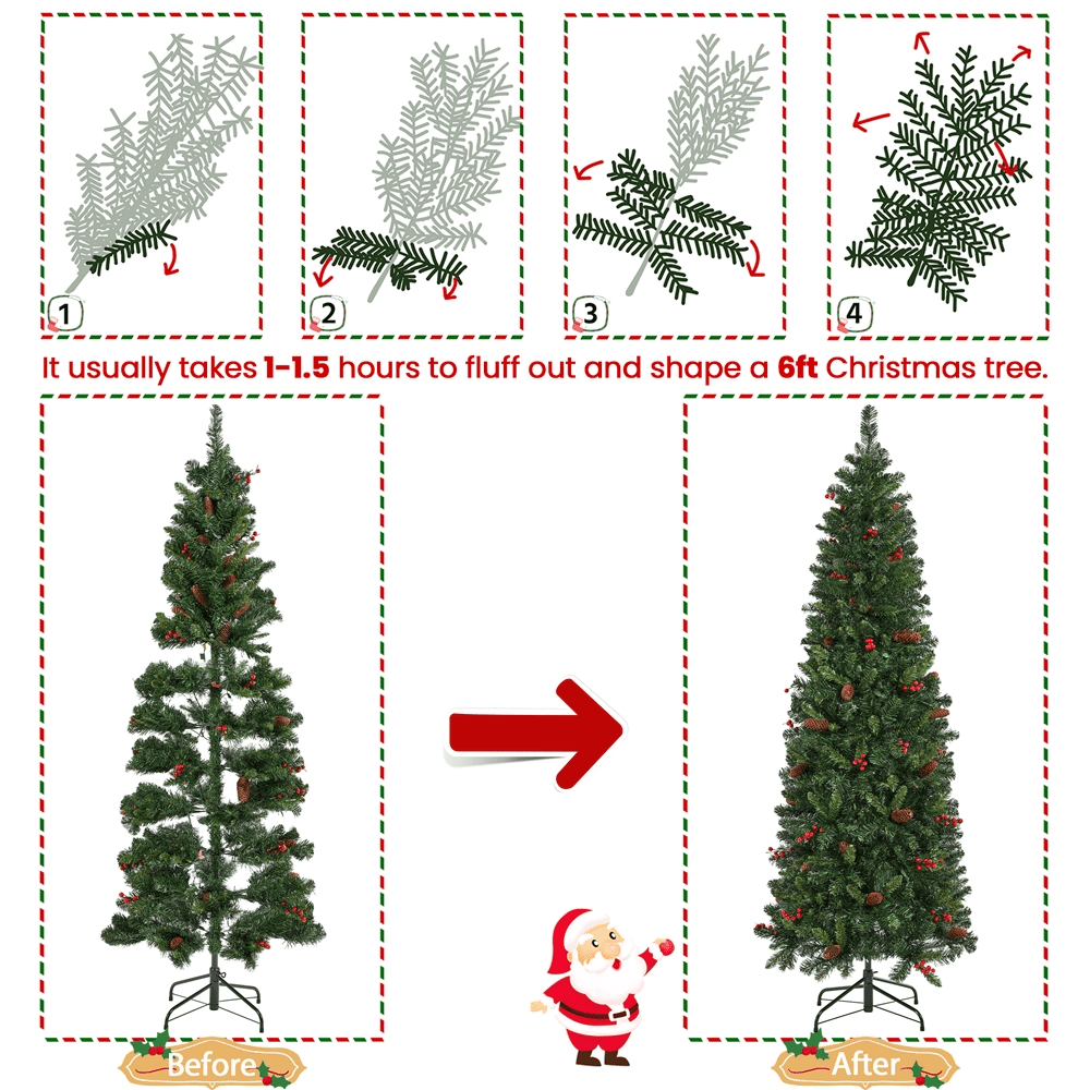 Alden Design 6ft Pre-lit Artificial Christmas Tree with Pinecones, Green
