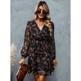 thumbnail image 3 of Women'S Mini Dresses Casual Spring V Neck Chiffon Long Peasant Sleeves Flowy Summer Dress Black XXL, 3 of 7