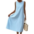 thumbnail image 3 of JGGSPWM Summer Dresses for Women Cotton Casual Round Neck Maxi Dress Striped Print Beach Vacation Long Sundresses with Pockets Blue M, 3 of 5