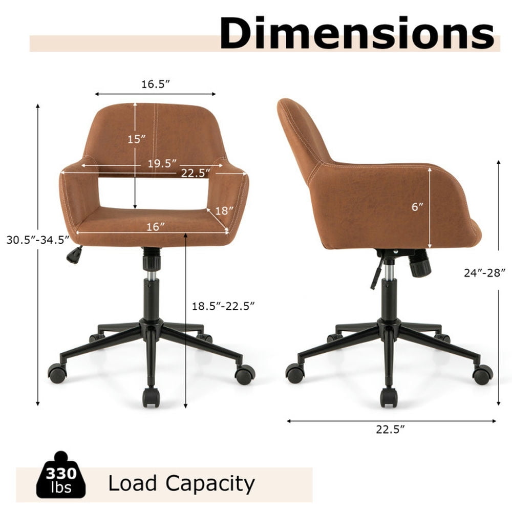 Demi Bonn Mid Century Office Chair Faux Leather with Armrests, Rolling Work Computer Desk Chair for Home, Bedroom, Study, Brown