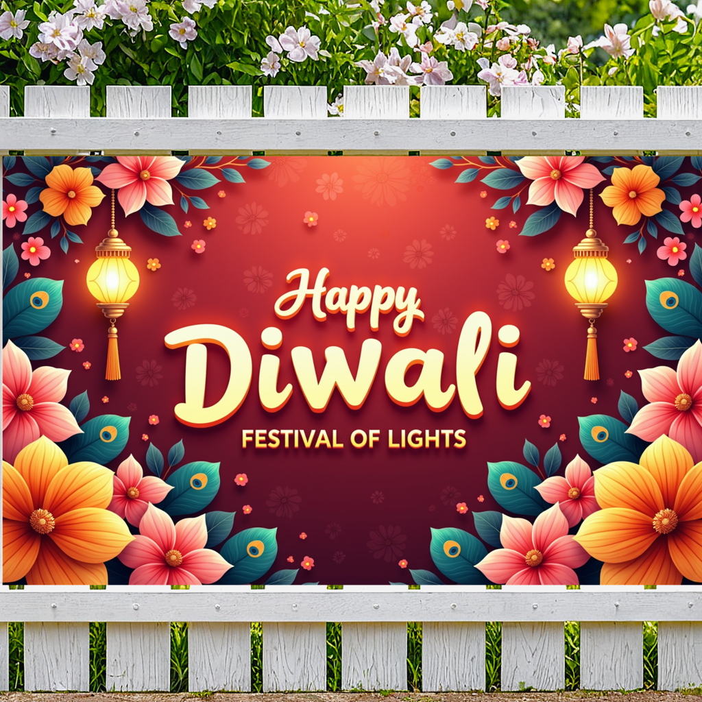 Bannière « Joyeux Diwali » – Décoration Fête Des Lumières – 18,4 X 13,3 Cm – Pour Maison, Intérieur Ou Extérieur