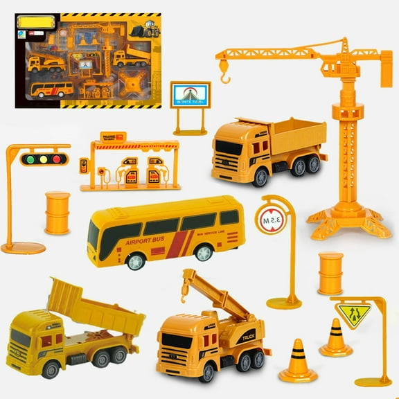 KOYPTL Construction Cars Vehicles Toy, Baby Toys Mini Bus Construction Truck Toys, Crane Carrier Vehicle Excavator Cement Dump Toys, Kids Christmas Stocking Stuffers Toddler Toys