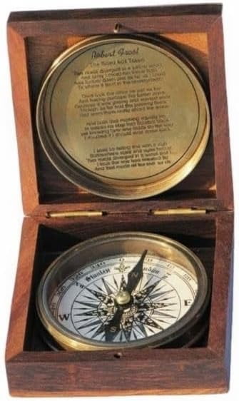 Maritime treasures Vintage Brass Compass with Wooden Box Nautical Desk Compass | Antique Style