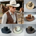 thumbnail image 2 of Xinwanna Western Cowboy Hat for Women Men Wide Brim Beach Cowgirls Hat Rolled-Up Felt Fedora Hat with Star Band (Coffee), 2 of 13