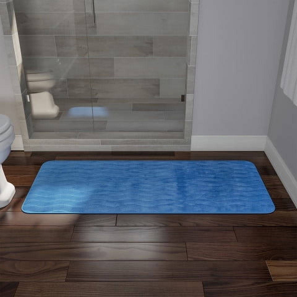 Somerset Home Microfiber Memory Foam Bathroom Mat, Oversized Padded Nonslip Accent Rug, Blue