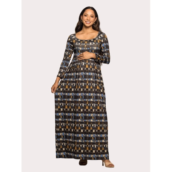 Maternity Geometric Empire Waist Maxi Dress