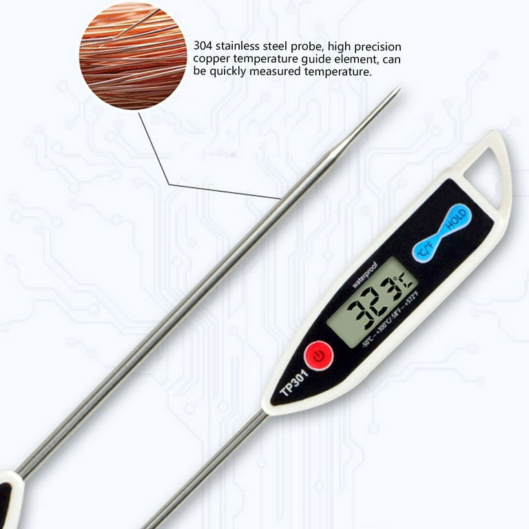 Huntermoon Digital Thermometer for Food Meat Cake Dinning Household Waterproof Long Probe Quick Temperature Food Thermometer, Size: 23, White