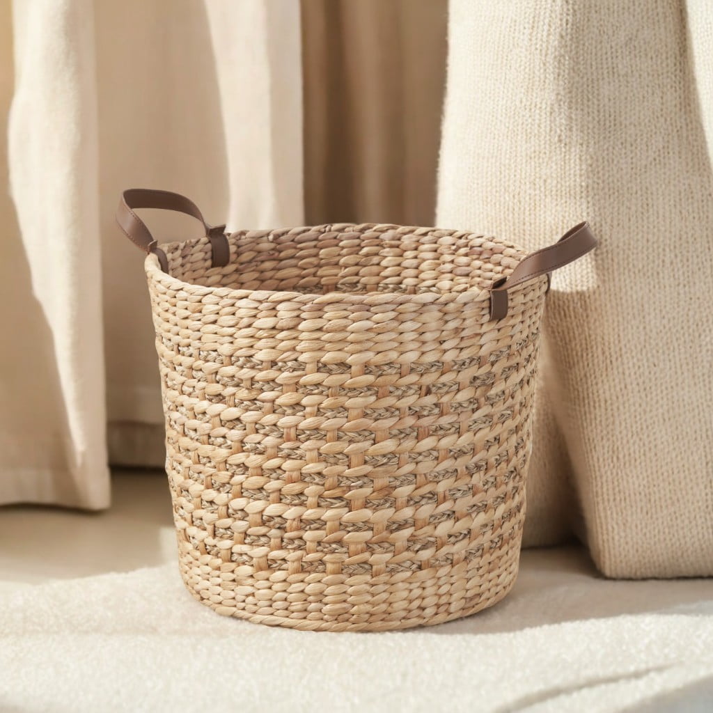 Maria Water Hyacinth Woven Round Multi Use Brown Storage Basket - Large