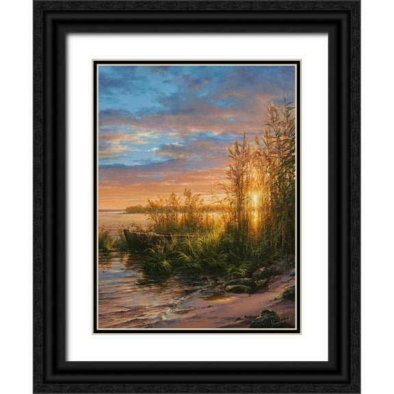 Yushkevich, Viktor 12x14 Black Ornate Wood Framed with Double Matting Museum Art Print Titled - Sunset on the River