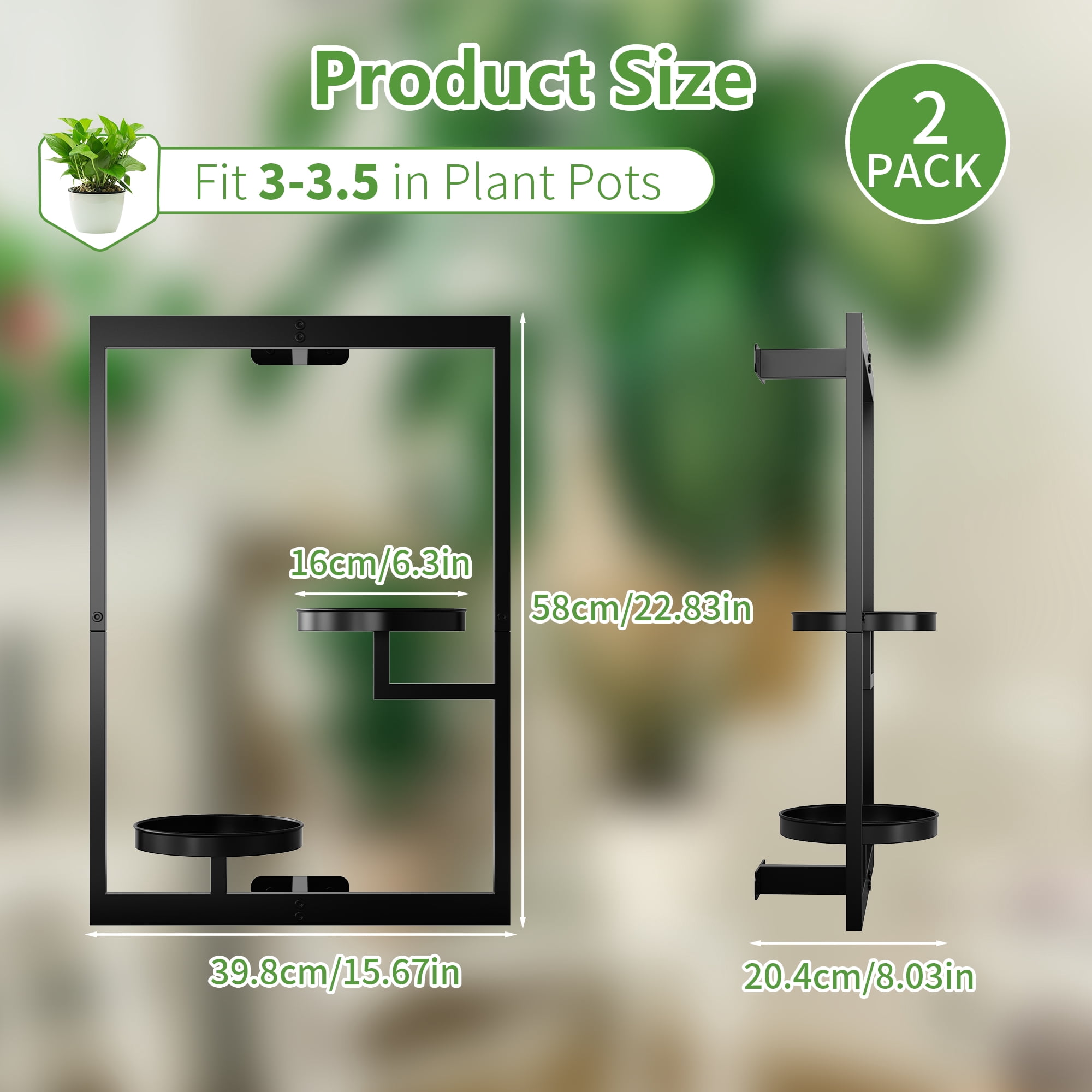 2 Pack Picture Frame Wall Plant Holder, Window Plant Hanger Indoor Wall Mount, Metal Hanging Planter, ATSKIM Flower Stand Floating Shelves Decor for Living Room Balcony