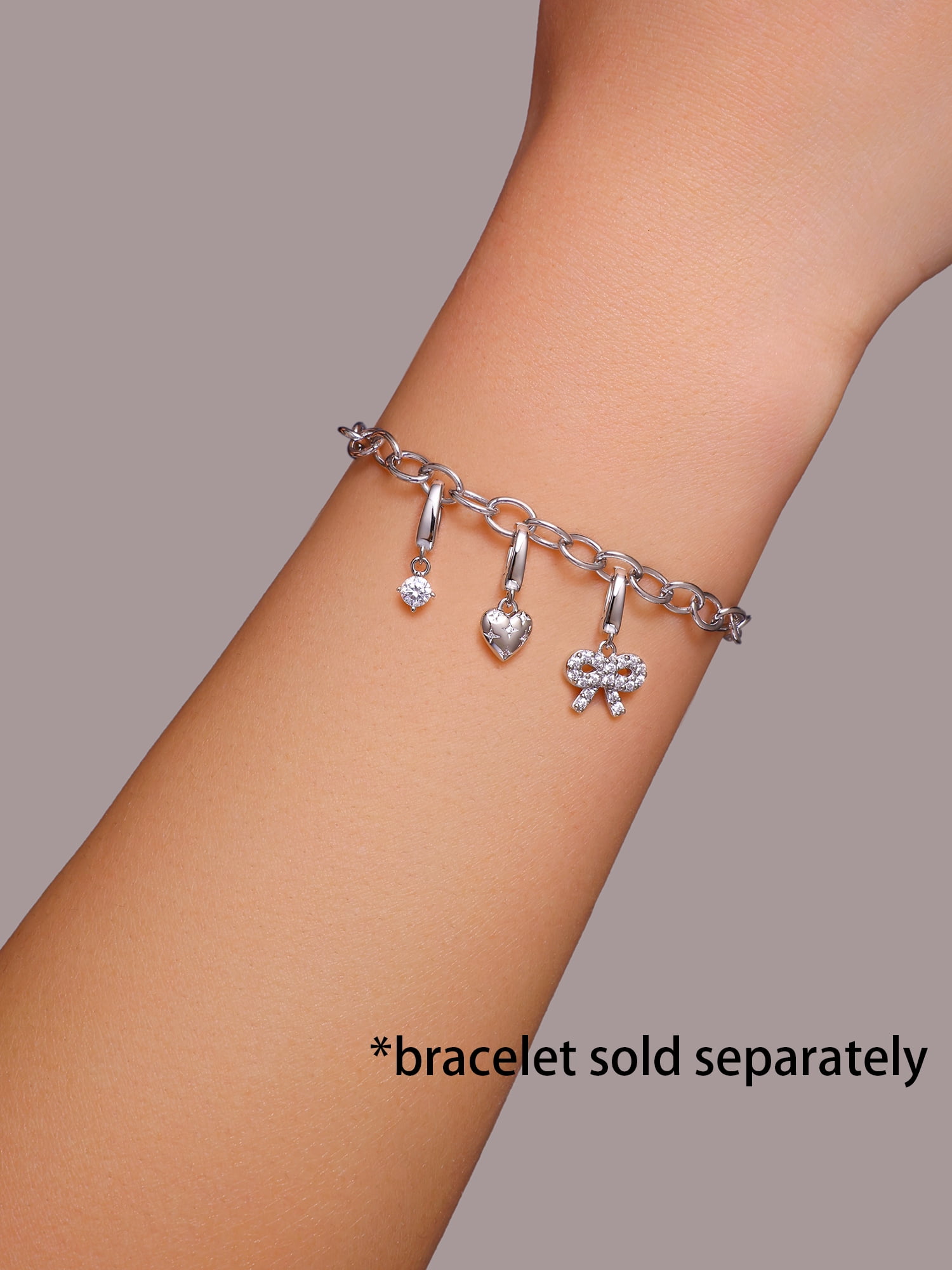 Brilliance Fine Jewelry Simulated Diamonds Bow Charm Set in Sterling Silver