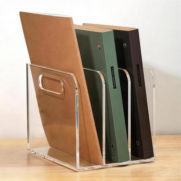 Liwantech Acrylic Magazine File Holder, 3 Vertical Compartments Clear Desk Document Sorter & Paper Organizer for Office, Home, Classroom