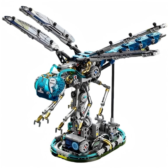Mechanical Dragonfly Building Blocks with Display Stand, Gift for Birthdays, Decorative Home Office Table Centerpiece Decor