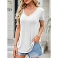 thumbnail image 2 of Fancyglim Women Long Tops Short Sleeves Tunic T-Shirt V-Neck Flowy Shirts, White 2XL, 2 of 5