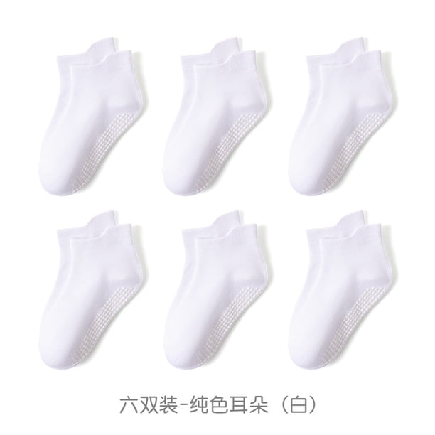 Zhuge Calcetines antideslizantes para niños, transpirables y suaves, para uso diario, Blanco, 6 pares, Código L