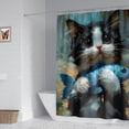 thumbnail image 5 of 4 Pcs Funny Cat Shower Curtain Set - Cute Cat Bathroom Set for Kids Boys Girls, Blue Sea Ocean Themed Shower Curtain with Rug, Toilet Cover and Bath Mat, Girl Bathroom Decor with 12 Hooks, 5 of 6