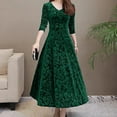 thumbnail image 4 of RYKJLWY Spring Dresses for Women 2024 Trendy formal V Neck Prom Gown for Women Elegant Gown 3/4 Sleeve Maxi Dress Empire Waist Bridesmaid Wedding Charming Dress Women Velvet Party Dress (Green,L), 4 of 9