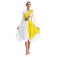 thumbnail image 3 of iiniim 2pcs Women Liturgical Praise Dancewear Long Sleeve Metallic Color Irregular Hem Worship Dress Wide Leg Pants Yellow S, 3 of 7