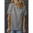 thumbnail image 5 of Eytino Womens Basic Tops Waffle Knit Tops Casual Crew Neck Tee Shirts Hollow Out Raglan Short Sleeve Summer T-Shirts Basic Tees S-2XL Gray, 5 of 7