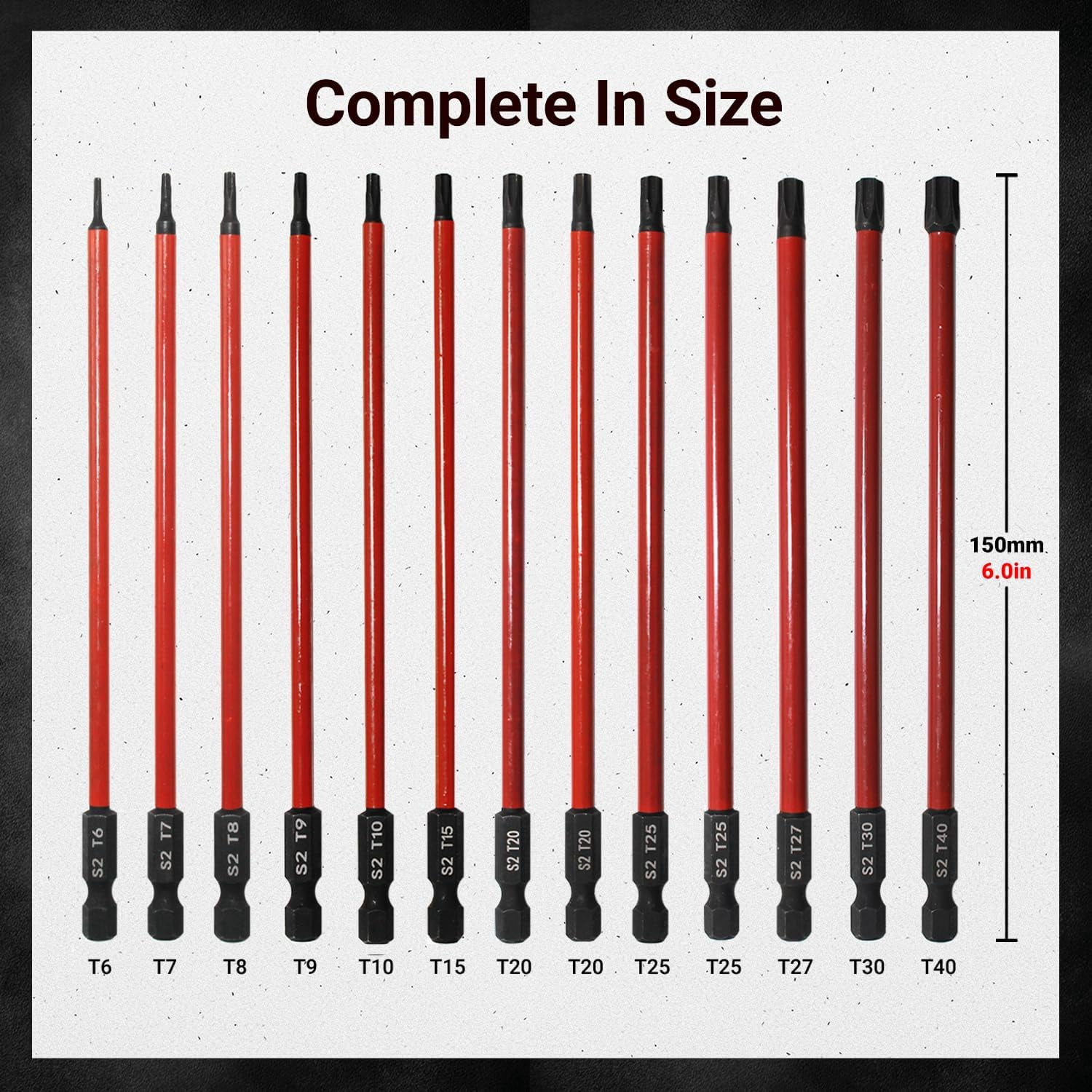 MKEUDQ-13-Piece Long Torx Bit Set, 6-Inch (150mm), Magnetic Torx Screwdriver Set (T6-T40), Magnetic S2 Steel, 1/4" Hex Shank, CNC Precision Tips for Impact Drivers, Drills, and Screwdrivers