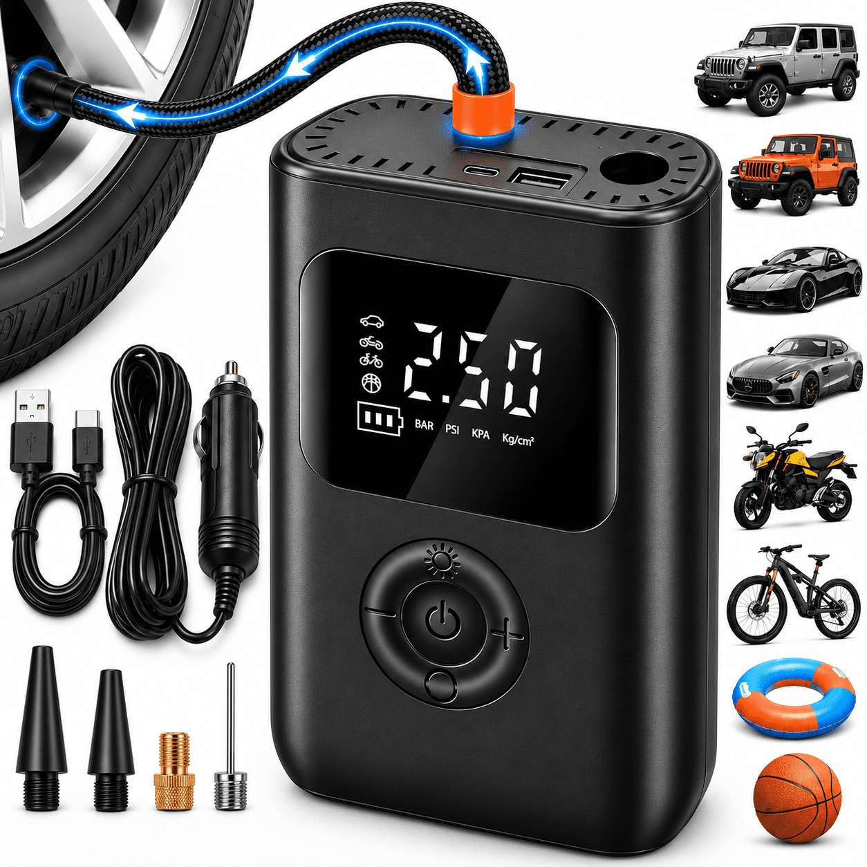 Ryobi P737 Portable Tire Pump Inflator with P738 High Volume
