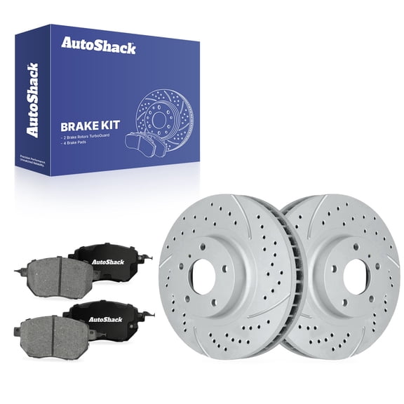 AutoShack Front Vented Drilled & Slotted Coated Brake Rotors Silver Matte Finish   Ceramic Pads 6-PC Brake Kit Replacement for 2009-2010 Nissan Murano TurboGuard 12.57" (319.3 mm)