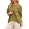 thumbnail image 4 of INSPIRE CHIC Women's High Low Tops 3/4 Sleeve Crewneck Asymmetrical Casual Loose Shirt Dressy Summer Tunic Blouse S Olive Green, 4 of 5