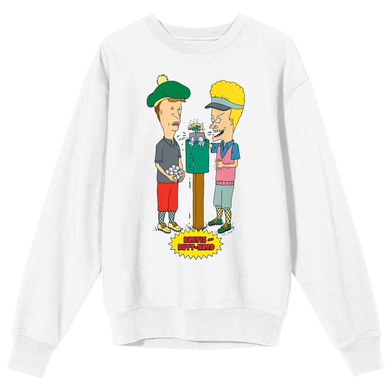 Beavis & Butthead Golf Gear Crew Neck Long Sleeve White Adult