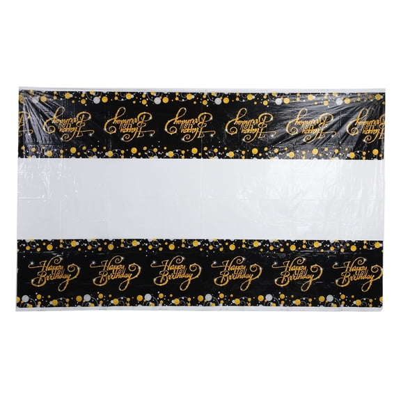Birthday Tablecloth Table Cover Plastic Black Gold Happy Tablecloth Rectangular Table Cloth Cover for Indoor Outdoor Birthday Party