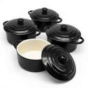 Kook Ceramic Mini Cocotte Set, 12 Oz, Set of 4, Black