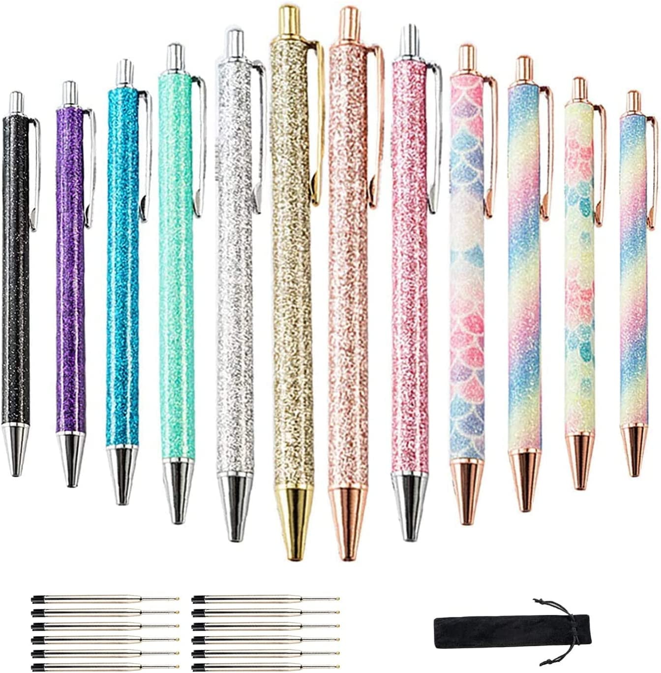 Classycoo Glitter Ballpoint Pens, 4 PCS cute pens for women&Men, Black Ink  Medium Point 1.0 mm, Sparkly Click Metal Pens, Metal Retractable Ballpoint