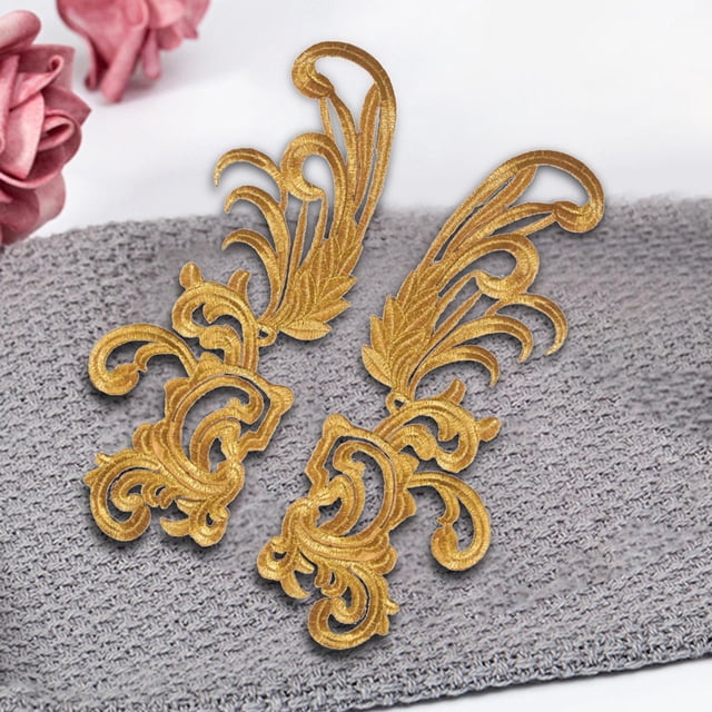 2 piezas apliques de costura artesanía decoración tela 3D DIY Oro perfecl Parche Bordado