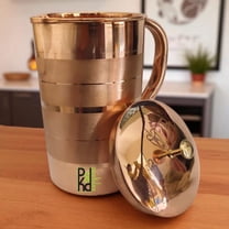 Peekdee Copper Pitcher Silver Touch Designed Handcrafted Nob Jug Water Storage Yoga Benefits Jug