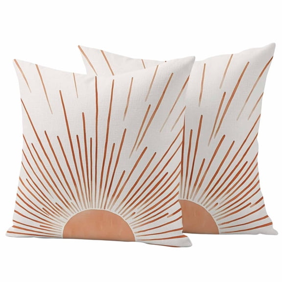 2 Pack Outdoor Waterproof Throw Pillow Covers,Boho Sun Arch Orange Stripe Decorative Square Pillow Case Patio Pillowcases for Chair Couch Sofa 16x16in