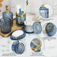 thumbnail image 2 of AOMOTA 5Pcs Bathroom Accessories Set, Modern Glass Bathroom Accessories with Lotion Soap Dispenser, Soap Dish, Toothbrush Holder, Tumbler, Cotton Swab Jars, Perfect for Bathroom Theme Gift,Blue, 2 of 11