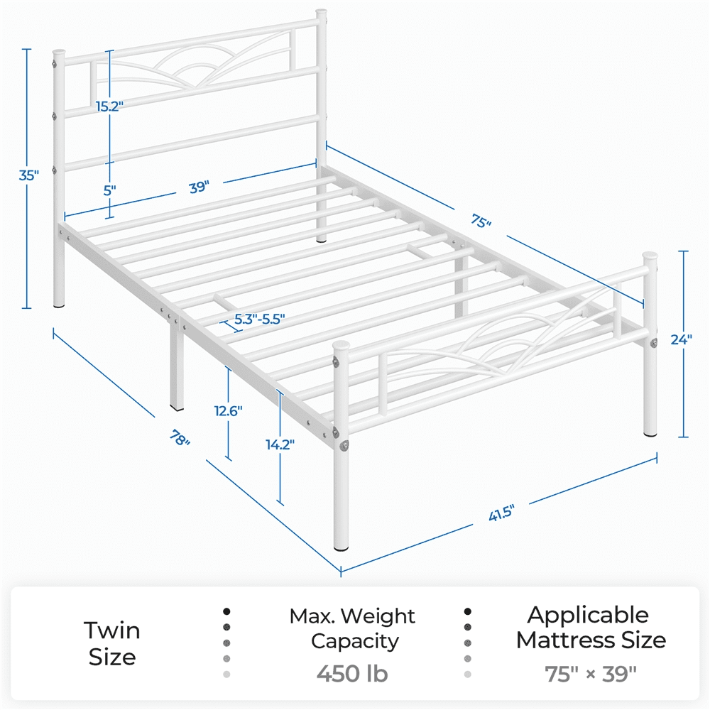 Fullfurnique Cadre de Lit Plateforme en Métal avec Tête de Lit Inspirée des Nuages, Simple, Blanc