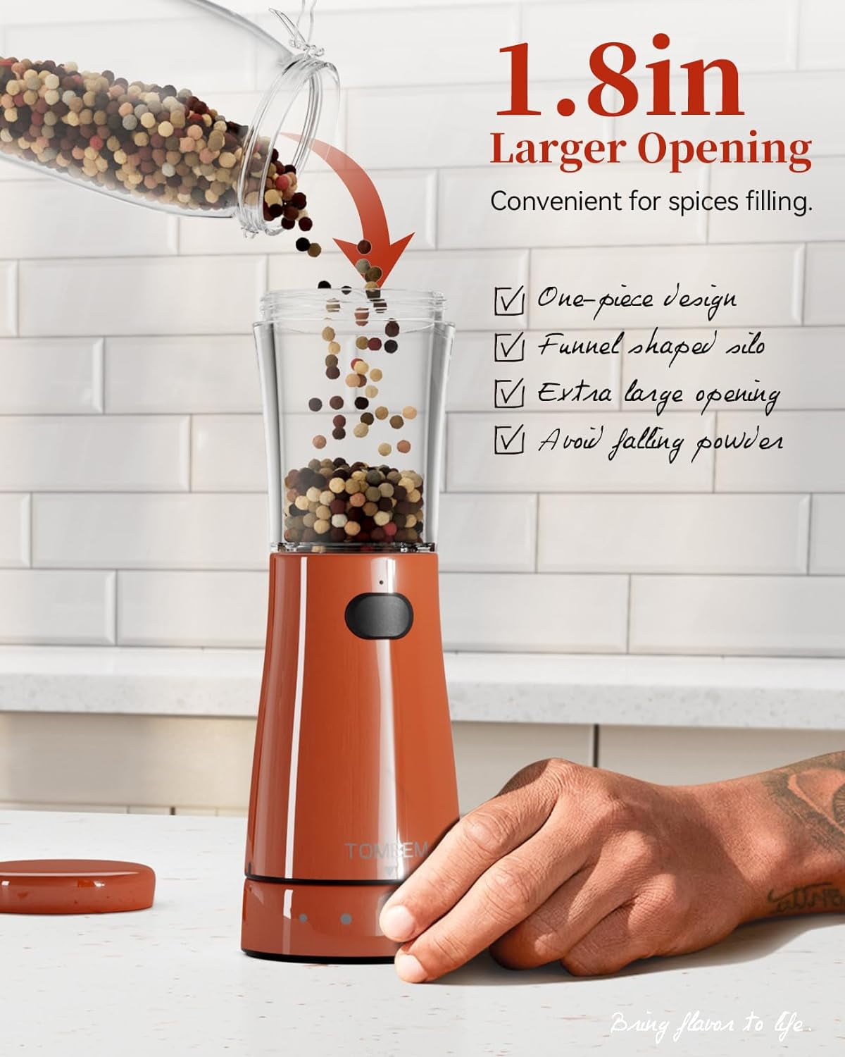 Electric Salt and Pepper Grinder Sets Automatic Adjustable Coarseness USB Rechargeable Mill Grinders Shakers With LED Light, Bright Orange