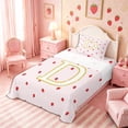 thumbnail image 3 of Meiyoeat Cute Gold Letter D Twin Sheets 3pcs, Strawberry Stripe Print Bedding, Pink Red, 3 of 6