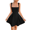 thumbnail image 3 of Women'S Casual Square Neck Sleeveless Tank Top Flare Mini Dress A Line Party Club Dresses Black S, 3 of 9