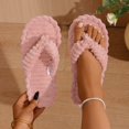 thumbnail image 2 of Puntoco Women's Ribbed Coral Fleece Flip Flop Slippers, Flat Non Slip Warm Indoor Winter House Slippers, 2 of 9
