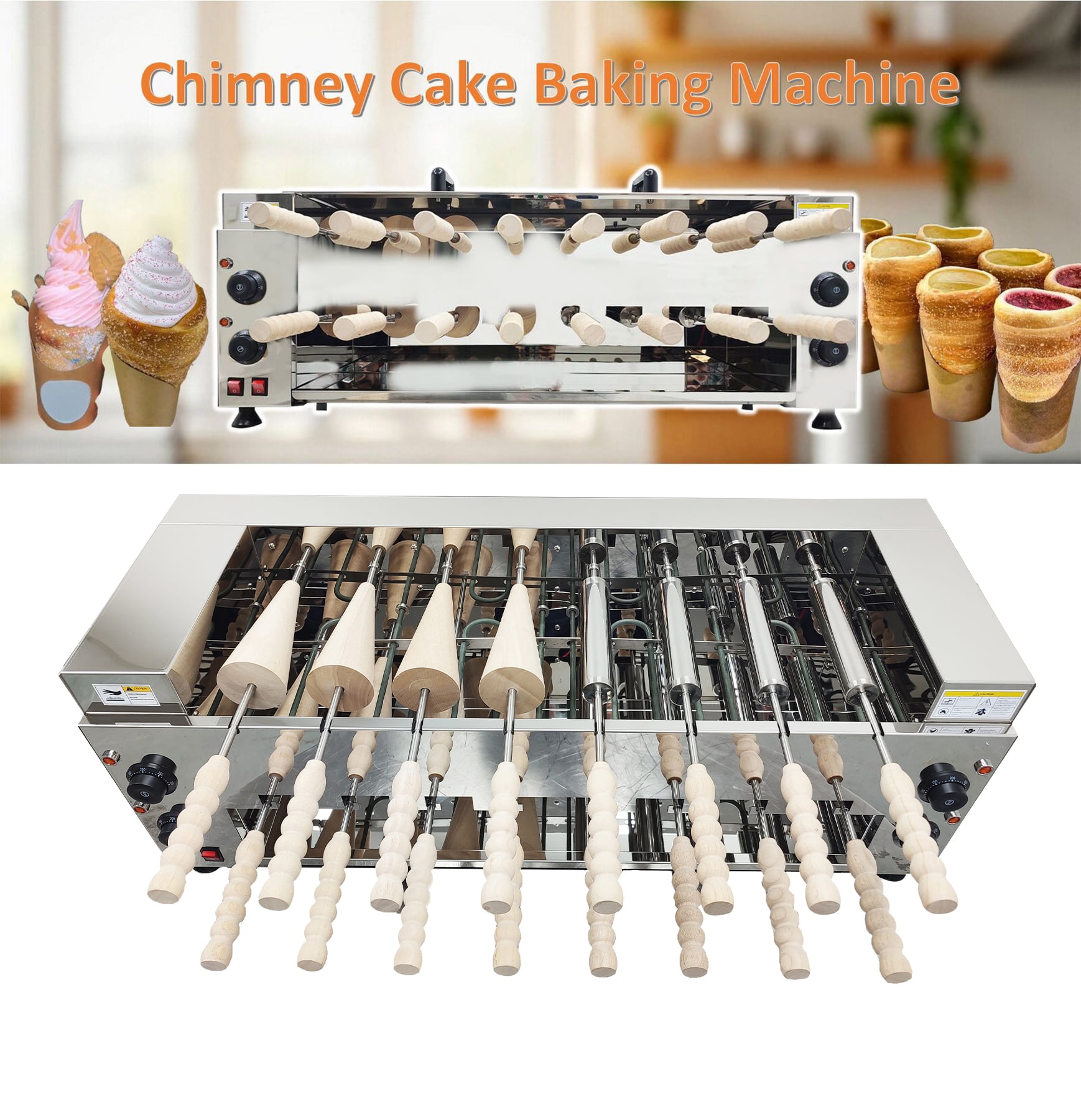 Electric Double-Layer Chimney Cake Baking Machine Baking Oven Grill Chimney Rolling Machine 220V