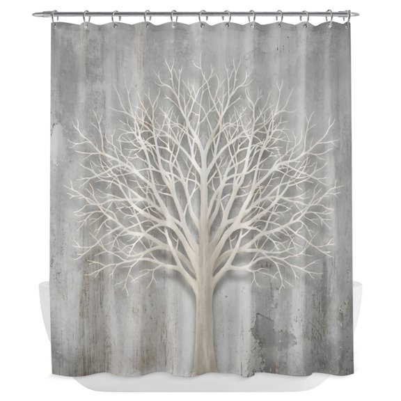 Winter Tree Shower Curtain - Water Repellent Fabric Shower Curtains Washable, Minimalist Grey White Tree Vintage Decorative Polyester Cloth Bathroom Curtains Modern Bath Decor 72"x84"