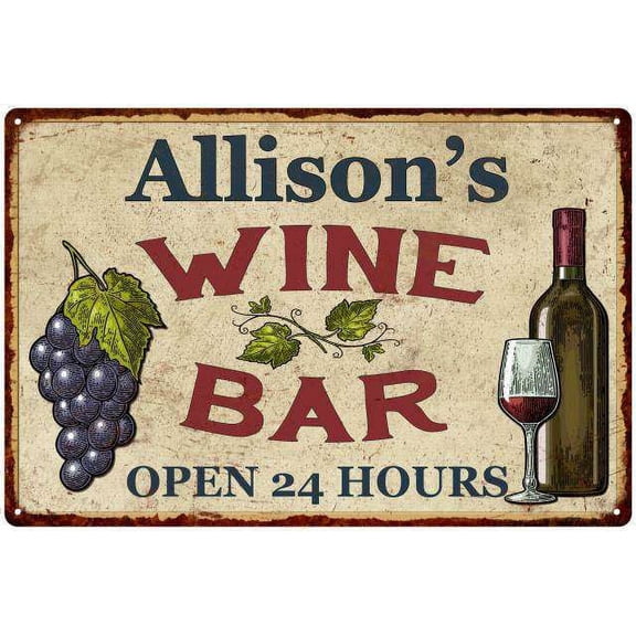 Allison's Rustic Wine Bar Sign Wall Decor Kitchen Gift 8 x 12 High Gloss Metal 208120056659