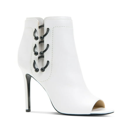 

KATY PERRY Womens White V-Notch Cutout Ring Hardware Unity Too Round Toe Stiletto Zip-Up Leather Shootie 6.5 M